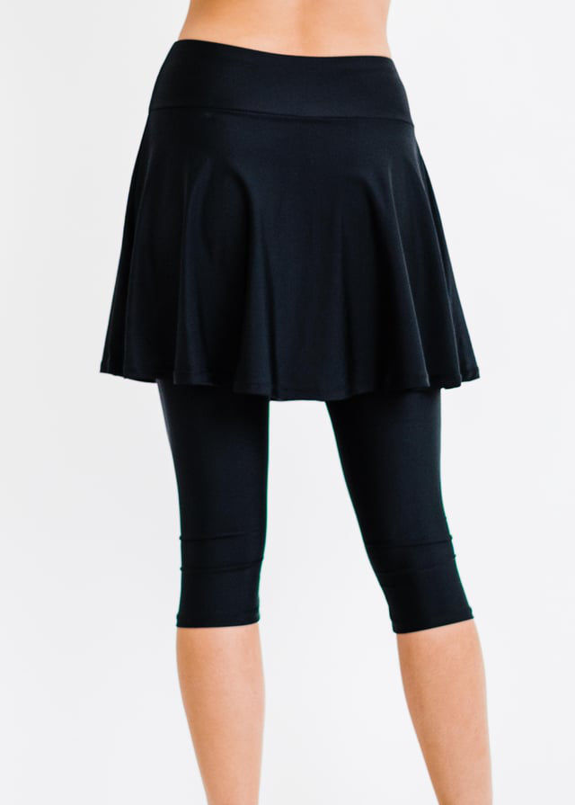 Flared Swim Skort With Capri Leggings