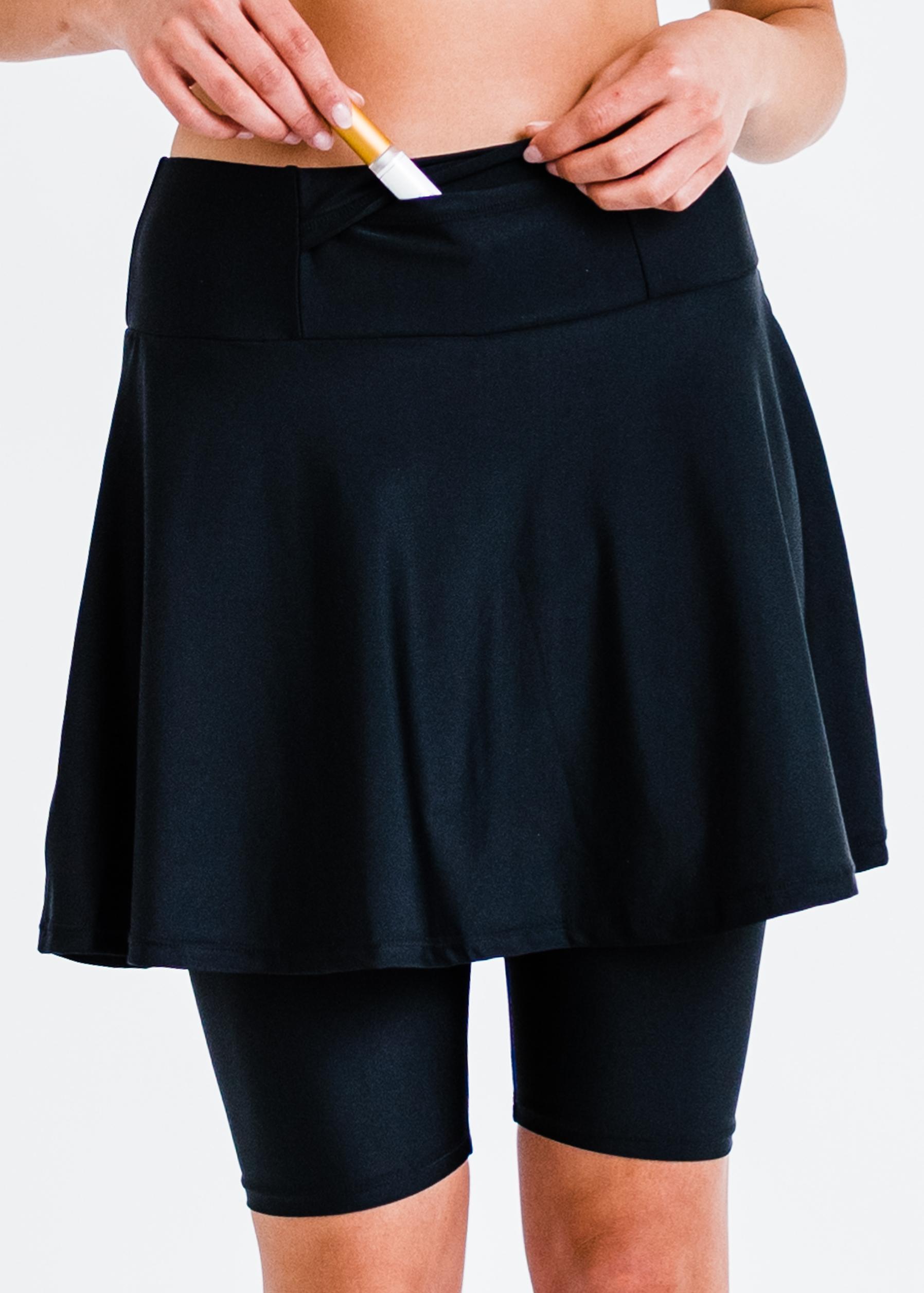 Midi Swim Skort With A Pocket - Black