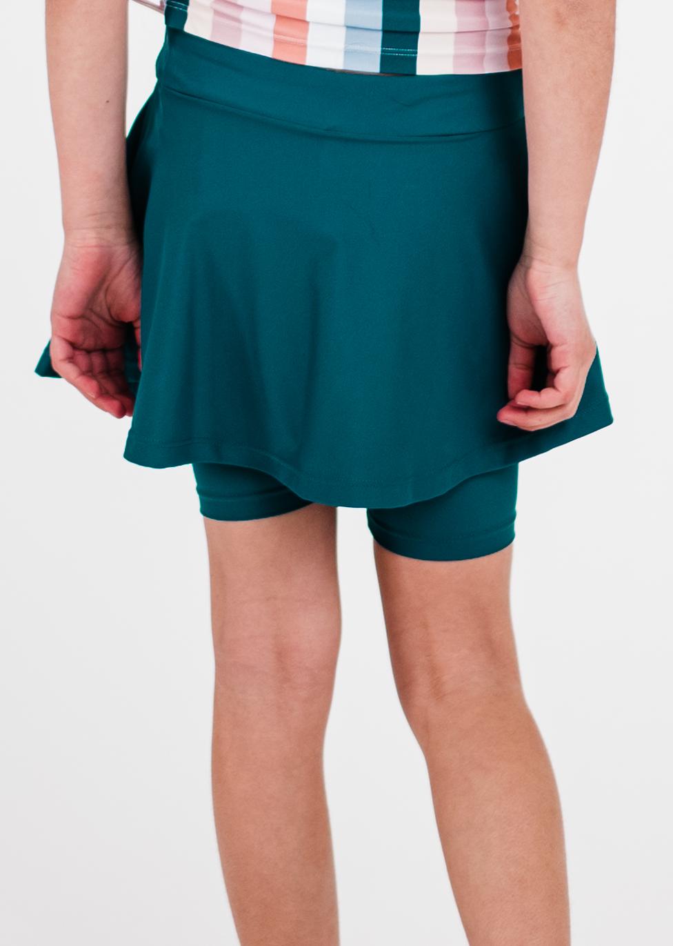 Girls swim skort. Modest skirt and pants. Girl's modest plus size swim skirt. Excellent sun protection UPF +50
