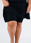 Flowy swim skort. Modest plus size skirt and pants. Womens' modest plus size swim skirt. Excellent sun protection UPF +50