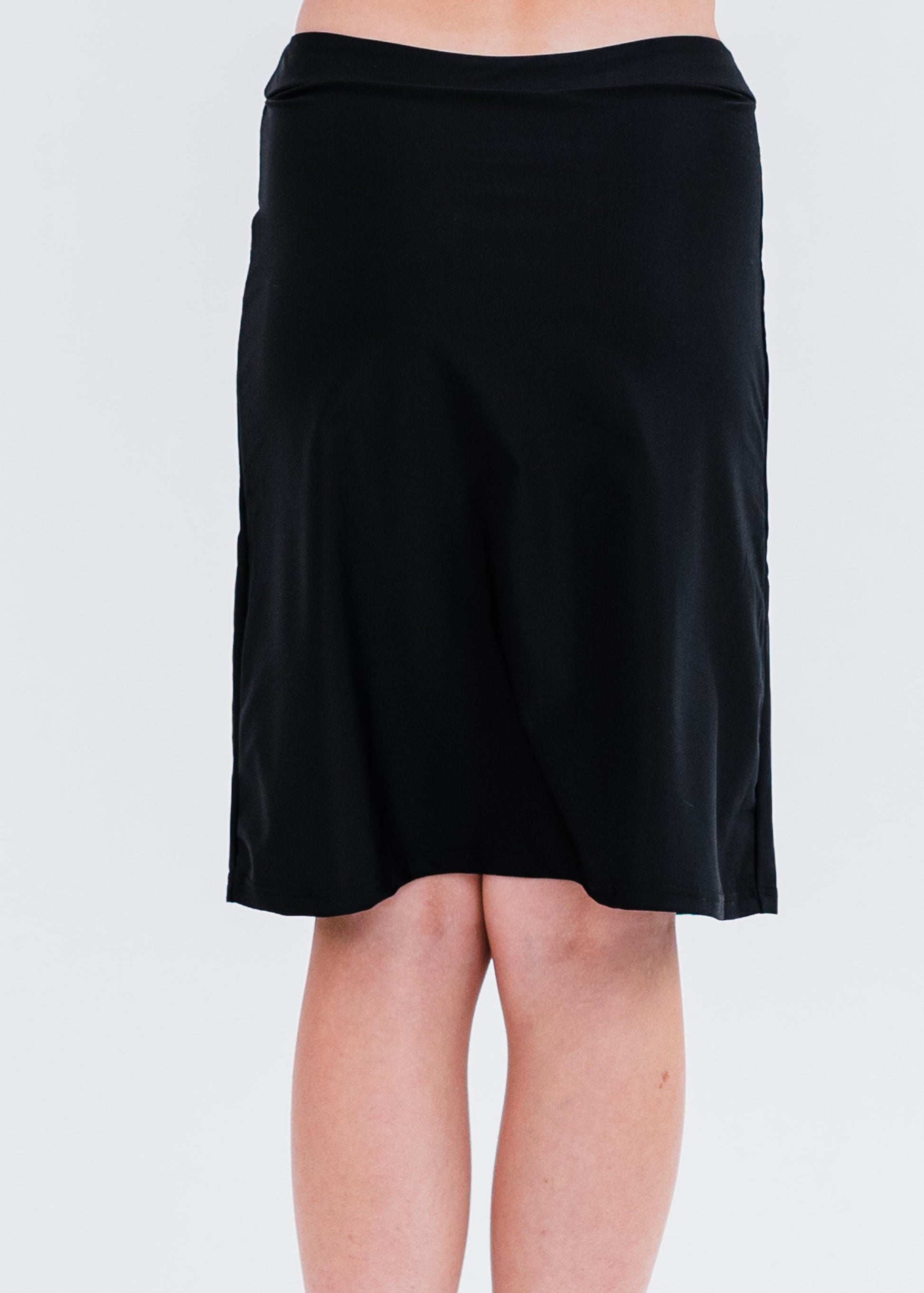 Girls knee length swim skort. Modest skirt and pants. Girl's modest plus size swim skirt. Excellent sun protection UPF +50