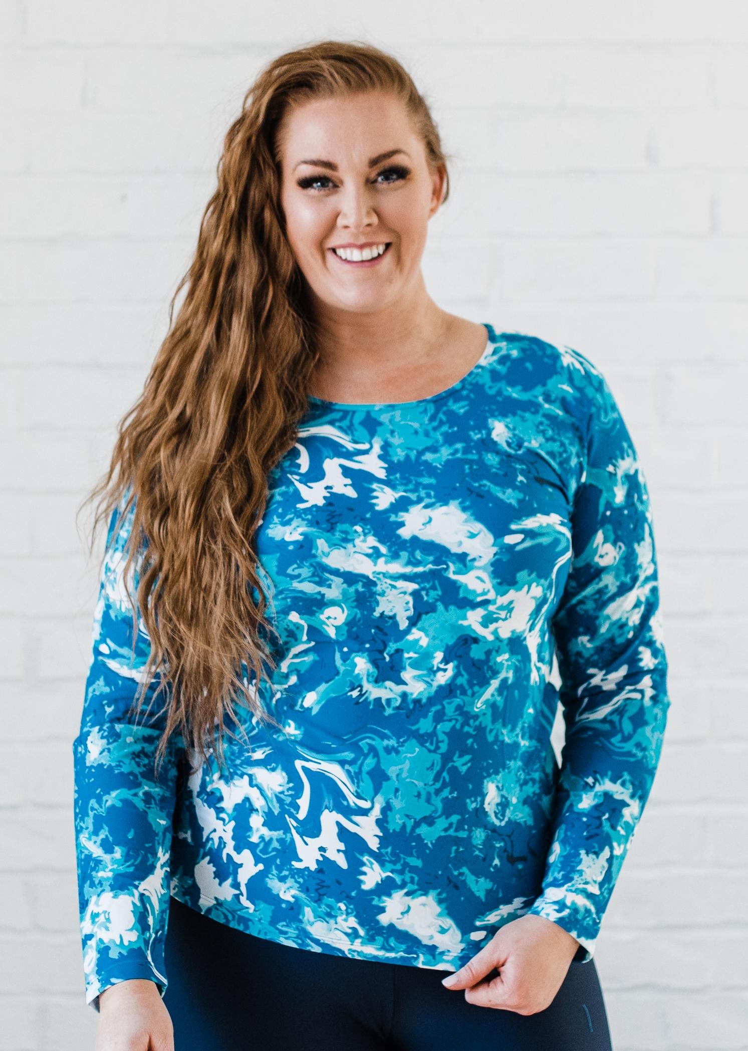 Long sleeve swim top. Modest plus size top. Womens' modest plus size swim top. Excellent sun protection UPF +50