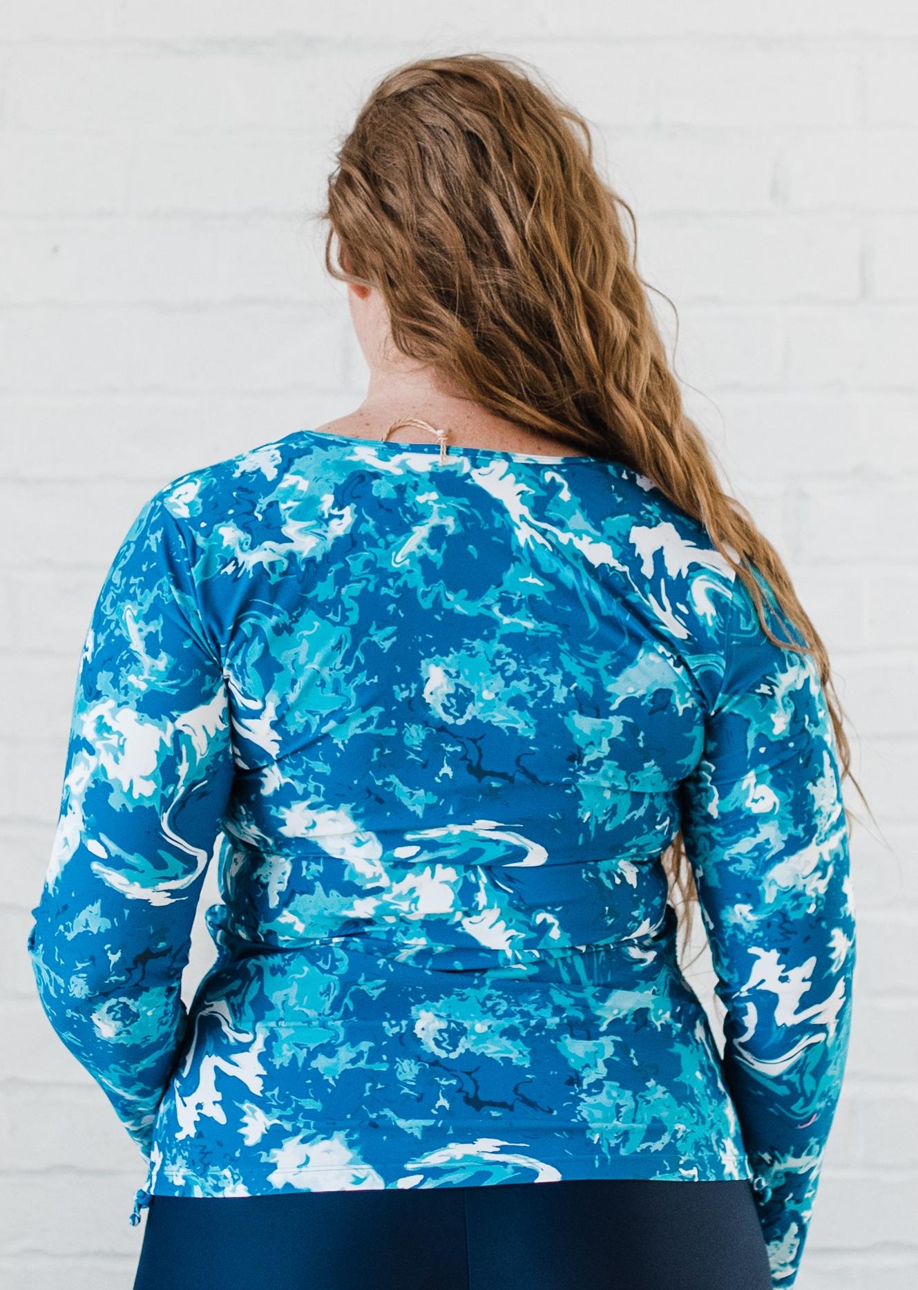 Long sleeve swim top. Modest plus size top. Womens' modest plus size swim top. Excellent sun protection UPF +50