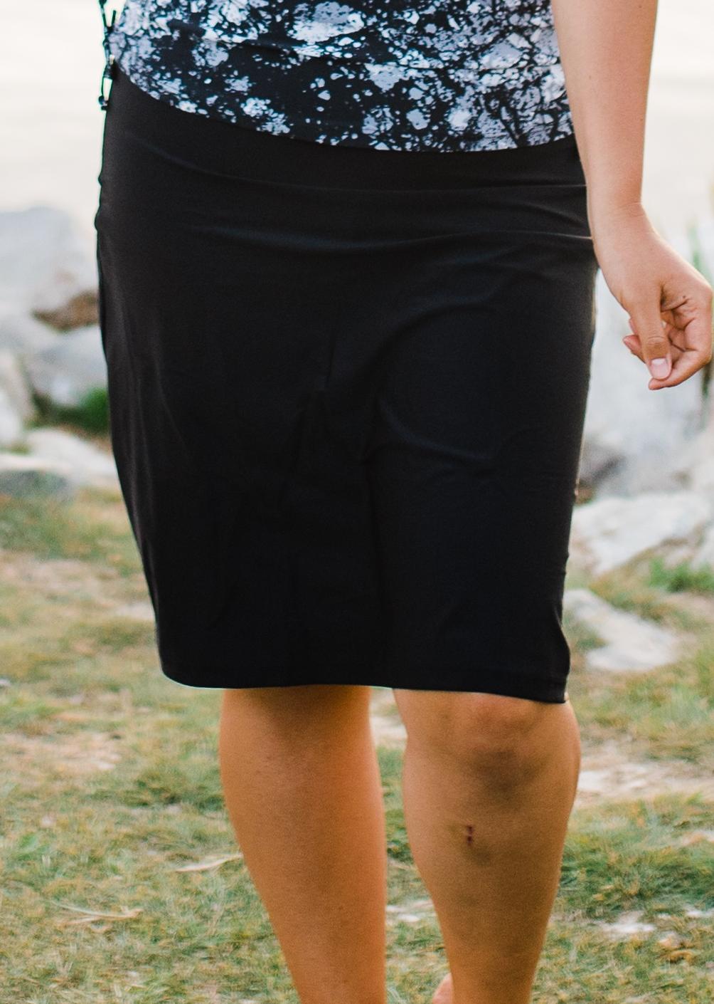 Knee length swim skort. Modest plus size skirt and pants. Womens' modest plus size swim skirt. Excellent sun protection UPF +50