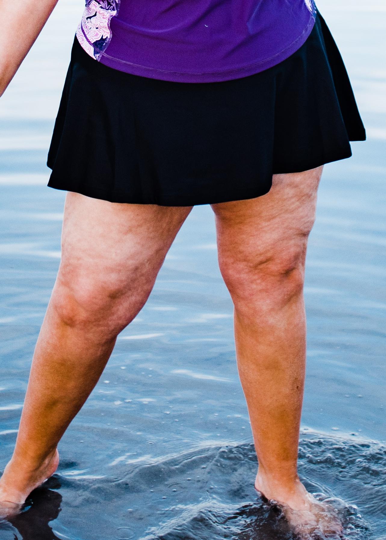Flowy swim skort. Modest plus size skirt and pants. Womens' modest plus size swim skirt. Excellent sun protection UPF +50