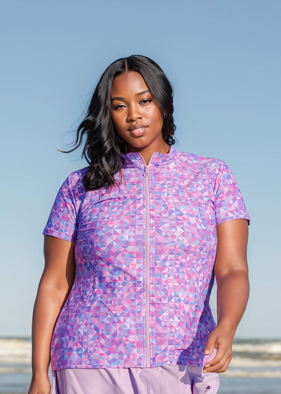 Full-Zip Adele Swim Top
