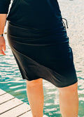 Knee length swim skort. Modest plus size skirt and pants. Womens' modest plus size swim skirt. Excellent sun protection UPF +50