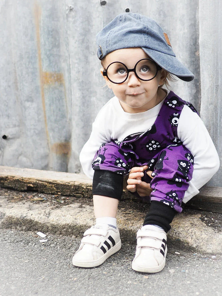 baby boys purple monster romper by Lottie & Lysh