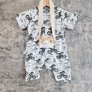 Dragons on BMX bikes shortie popper romper