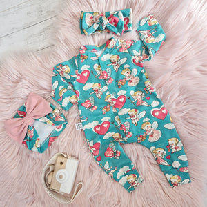 Cherub print baby romper by Lottie & Lysh