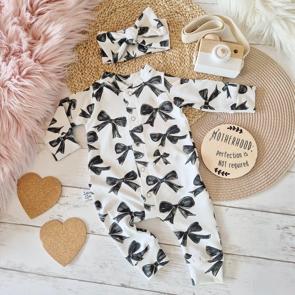 baby's first outfit bow print babygrow