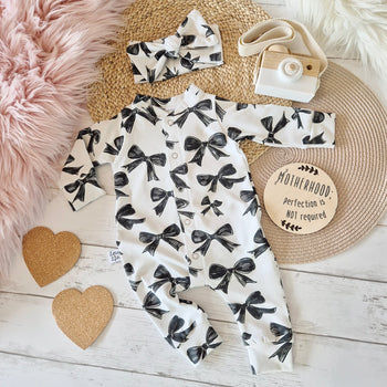 baby's first outfit bow print babygrow