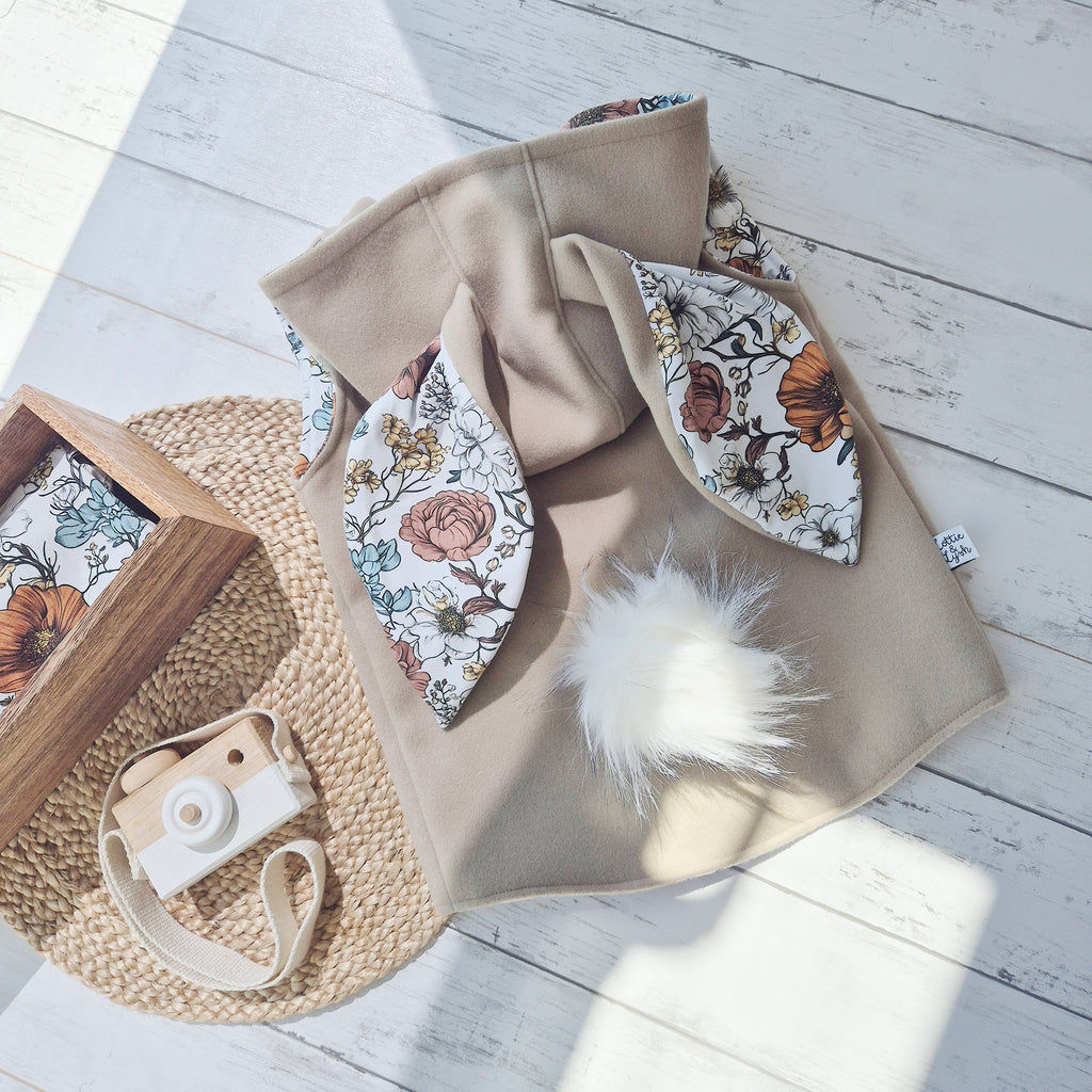 vegan wool floral lined bunny gilet