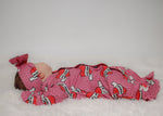 Girl power pink printed baby girl outfit with matching bow headband. Ethically and sustainably handmade in Cornwall by Lottie & Lysh