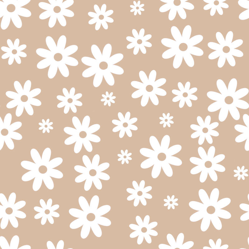 neutral flower printed jersey fabric in beige, for use in childrens clothing by Lottie & lysh