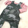 organic toddler romper in elephants