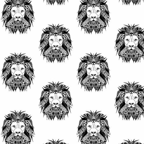 Exclusive Aztec Lion Monochrome printed organic jersey fabric