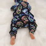 Floral skull baby romper handmade in the uk