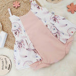white and pink dreamcatcher print summer romper for girls