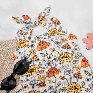Lottie & lysh mushrooms printed bow back playsuit for girls and toddlers