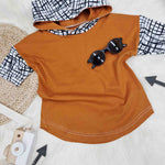 Kids hooded t-shirt with black and white sleeves and hood