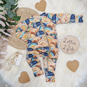 Babygrow with zipper in boho arcs printed jersey