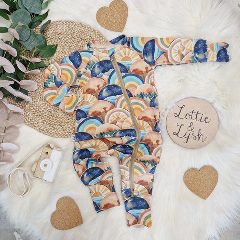 Babygrow with zipper in boho arcs printed jersey