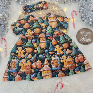 toddler christmas dress with gingerbread men and christmas trees