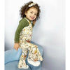 Toddler girl wearing retro flared jumpsuit by Lottie & Lysh