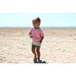 retro colourblok pink and mint sweatshirt and shorts set