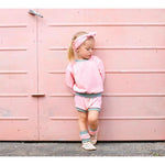 pink and olive retro colourblok bummies and sweatshirt lounge set