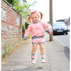 pink and olive shorts and sweatshirt set