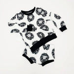 aztec lion sweatshirt and bummies shorts set handmade by lottie and lysh in the uk