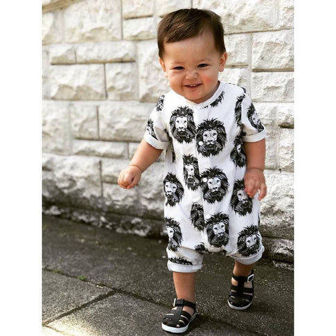 Unisex organic baby romper in Aztec Lion by Lottie & Lysh