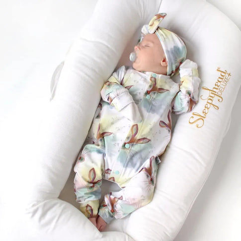 Organic Reggie long sleeve, long leg popper romper by Lottie & lysh
