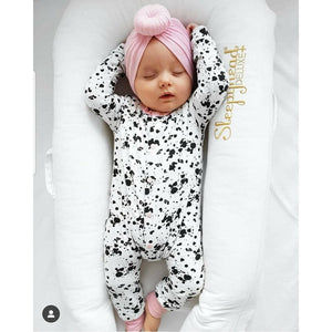 Cute monochrome baby romper for girls. Handmade in the UK by Lottie & Lysh