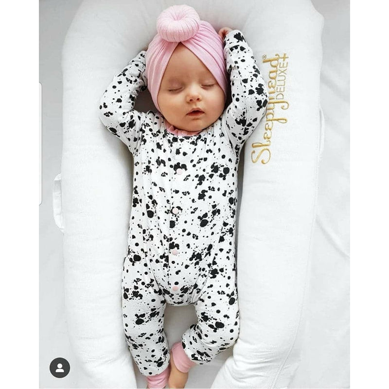 Cute monochrome baby romper for girls. Handmade in the UK by Lottie & Lysh