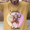 printed tshirt with summer santa in boardshorts and sunglasses