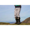 dinosaur leggings made by lottie & lysh worn with black hunter wellington boots