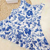 handmade girls clothing. Floral peplum and cycling shorts set
