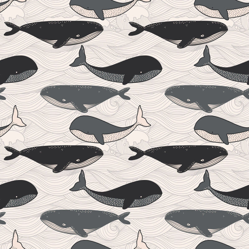 whales and waves printed jersey fabric for children's clothing by Lottie & Lysh